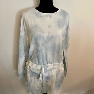 Fashion Nova 2 Piece Blue Tie Dye Long Sleeve Short Set Size Large